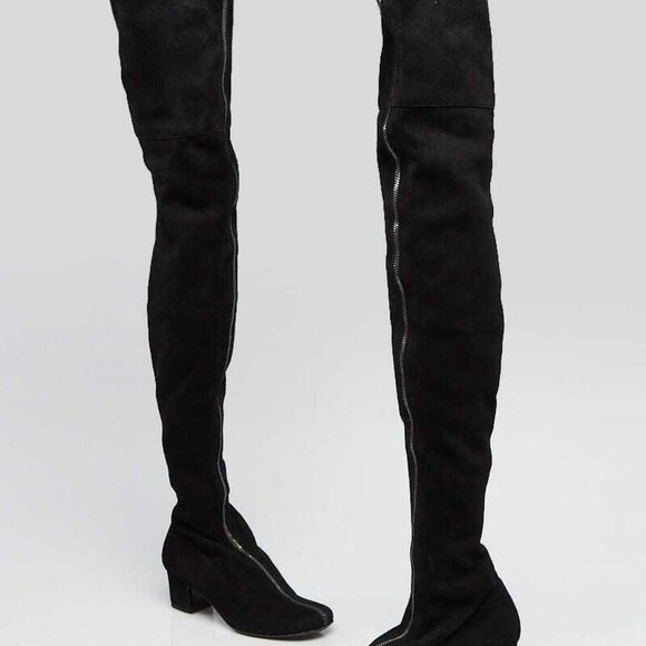 Chanel Black Suede Front Zip Over the Knee Boots Size 5/35.5 - Picture 1 of 4